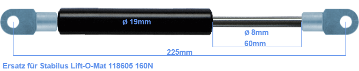 Gasdruckfeder Ersatz für Stabilus Liftomat 185mm/60mm