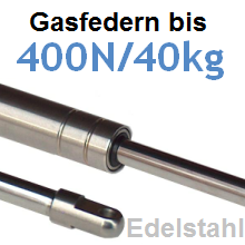 Gasdruckfedern Edelstahl 304 6mm Kolbenstange, max. 450N, M5 Gewinde